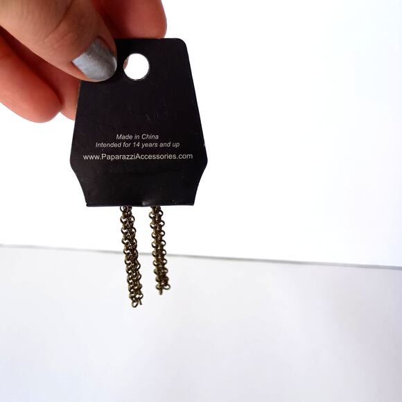 NWT Paparazzi Chain Link Fringe Dangle Earrings | Antiqued Bronze 2.5" - Picture 3 of 3